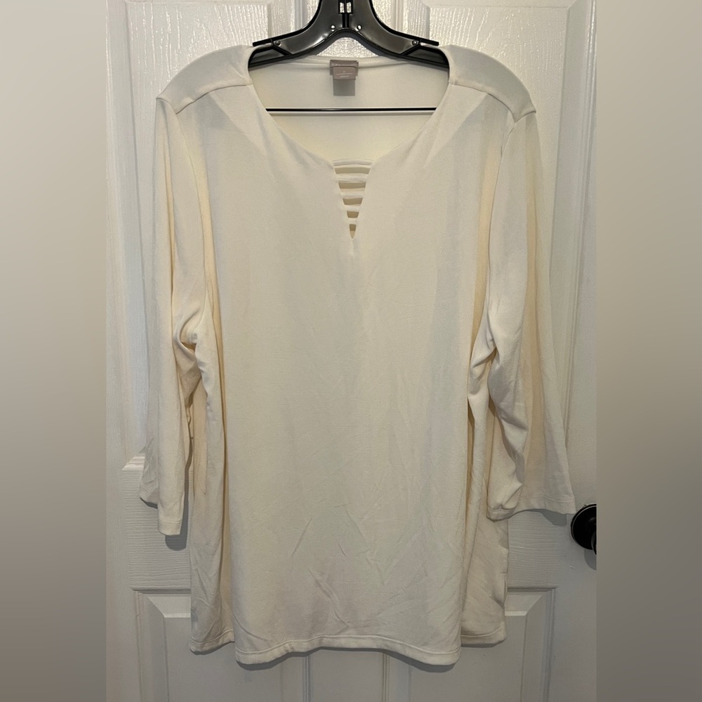 CHICO'S TRAVELERS Women's Ivory Bell Sleeve Split Neck Tunic Plus Size 20/22